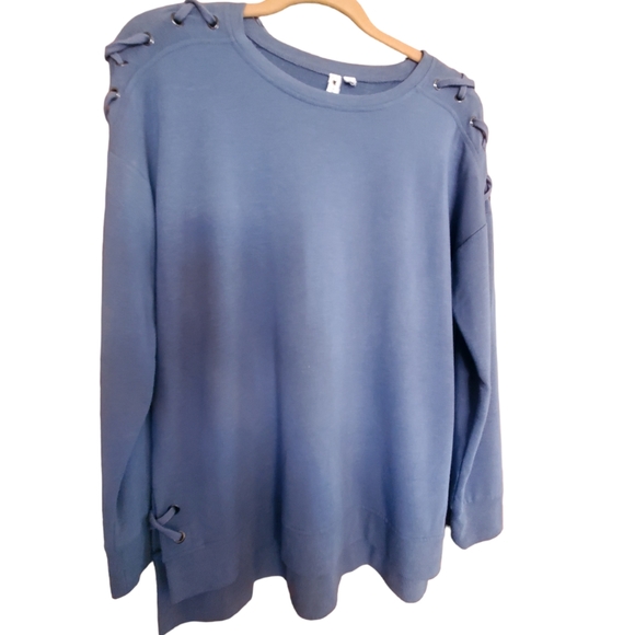Cable and Gauge Slate Blue Casual Women's L/S with Lacing sz M - Picture 3 of 5